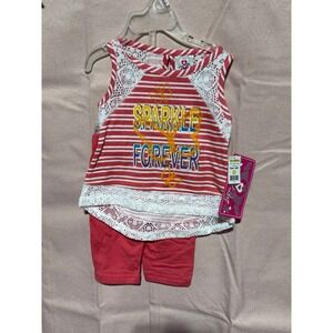 Real Love Girls 2 Piece Set Red White Stripe Lace Sparkle Forever Shorts 18M NWT